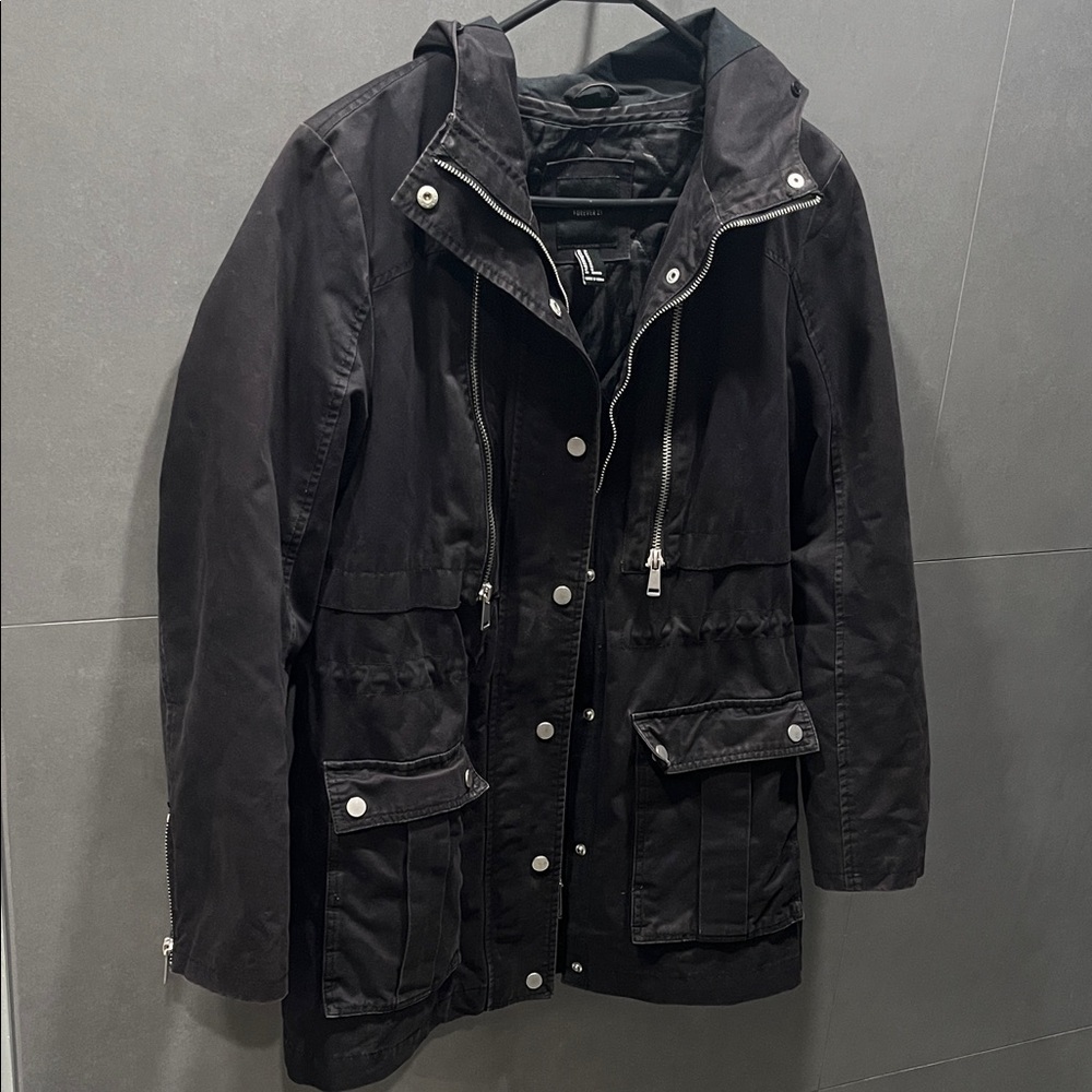 Forever 21 Black Utility/Cargo Jacket with Hood